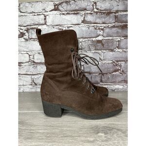 Aquatalia Marvin K Brown Suede Lace Up Block Heel Combat Boots Women 36EU/6M US